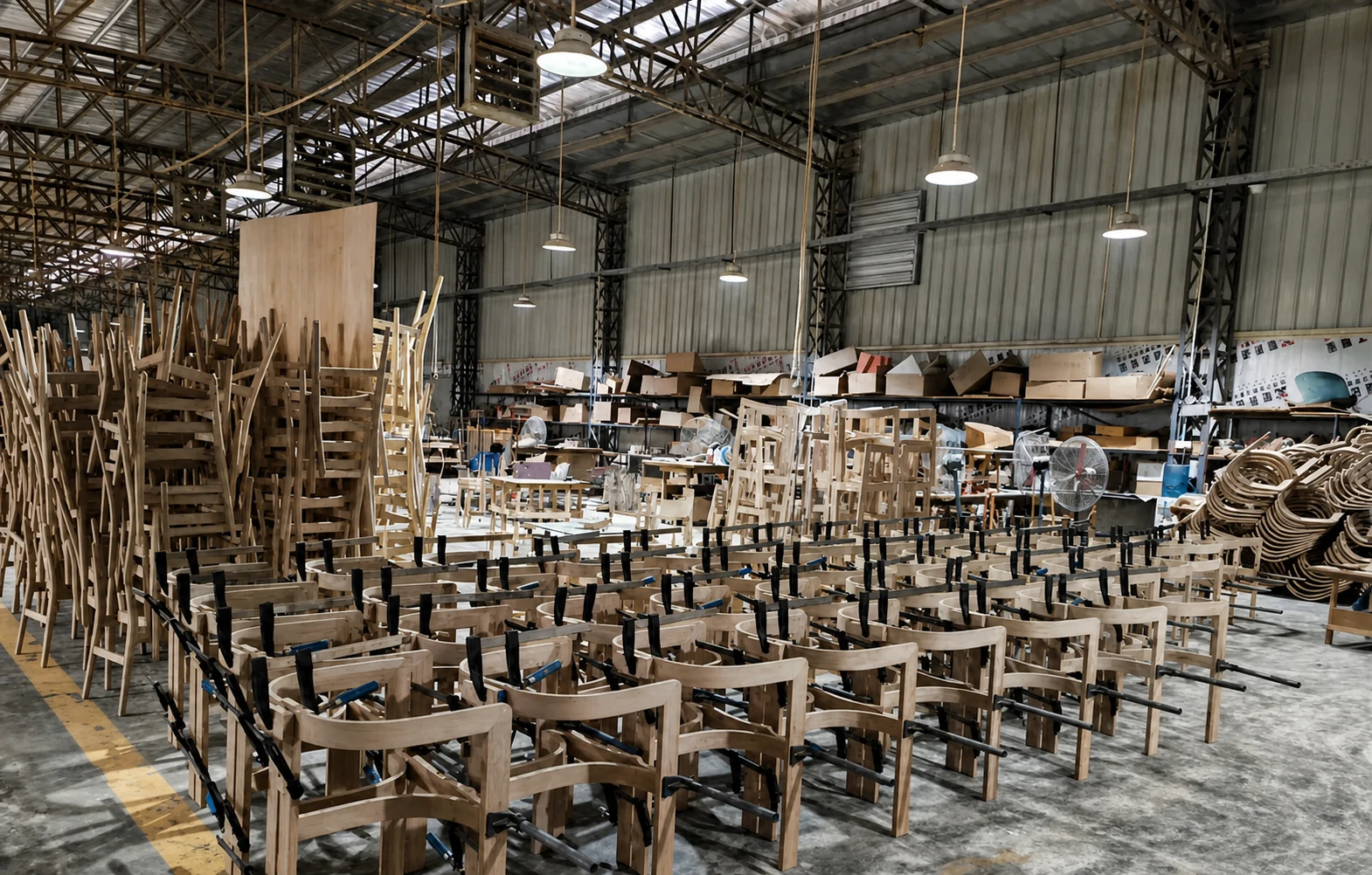 Chair frames assembled in batches