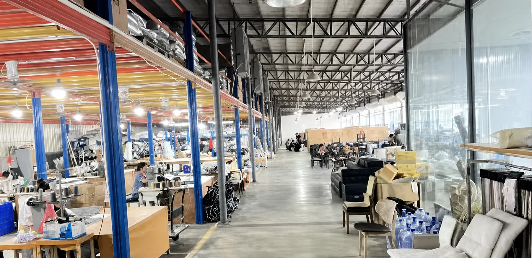 Upholstery work area at the Dongguan base