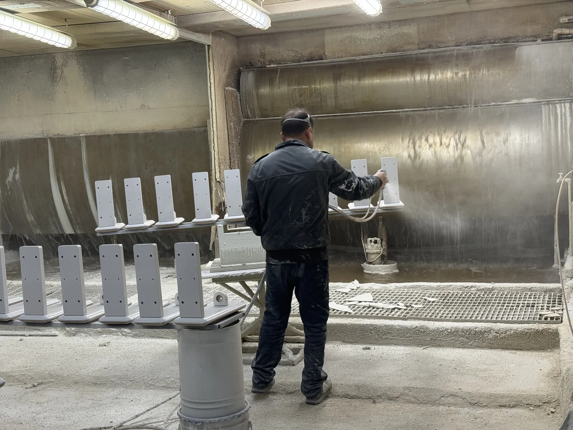 Furniture components being finished during production